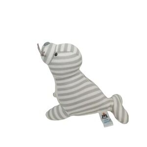 Little Jellycat Shiver Seal Chime Rattle woven knit gray white stripes